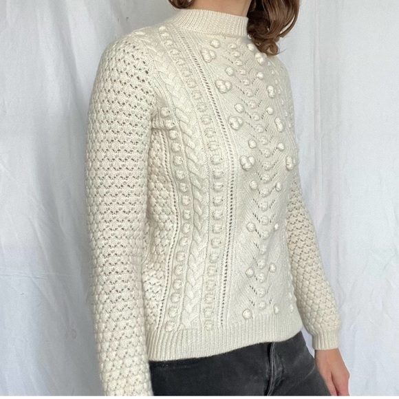 Sezane Cream Popcorn Cable knit 100% soft wool sweater pullover jumper Sz XS - Picture 10 of 15